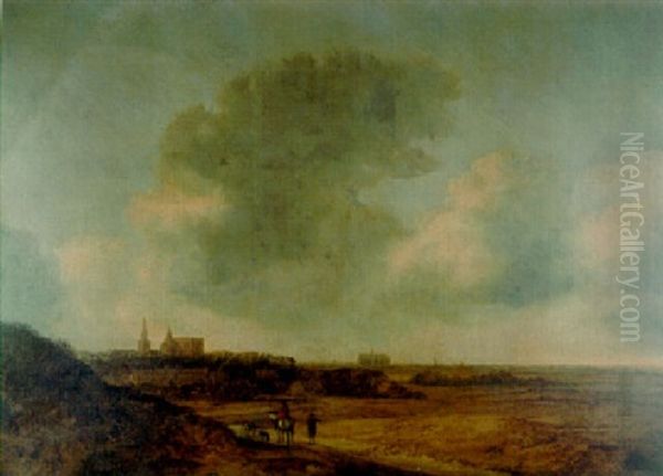 A Landscape With A Rider On A Path, View Of Alkmaar Beyond Oil Painting by Francois Van Knibbergen