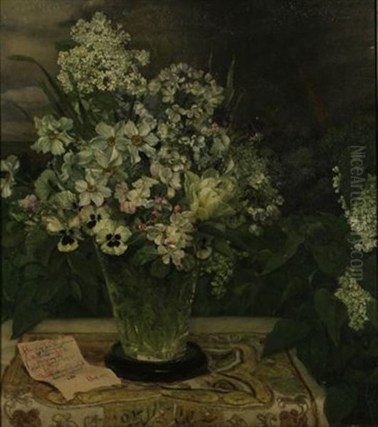 Still Life With Flowers In An Etched Glass Vase Oil Painting by Frieda Kniep