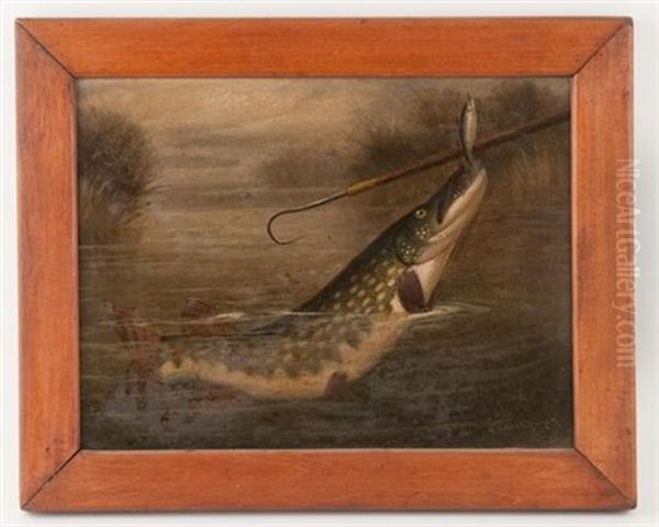 Winter Pike Fishing Twixt Life And Death Oil Painting by A. Roland Knight