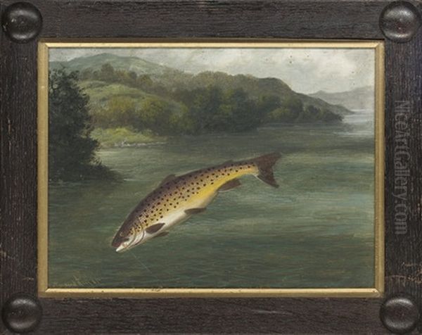 Netted Trout (+ On The Line; Pair) Oil Painting by A. Roland Knight