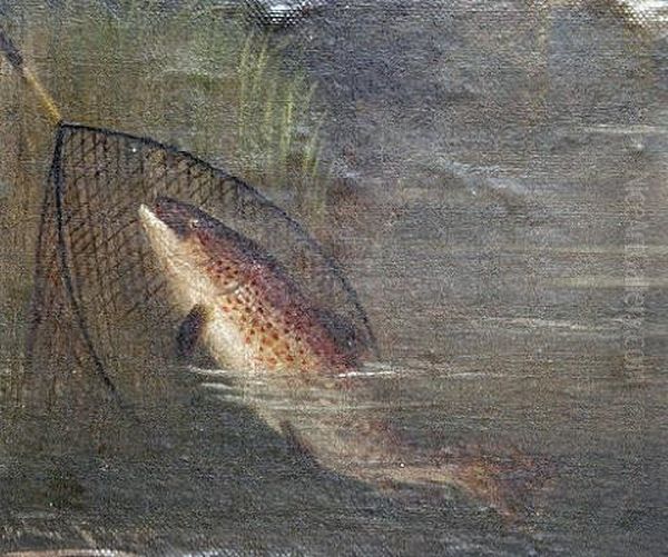 Trout Fishing Oil Painting by A. Roland Knight