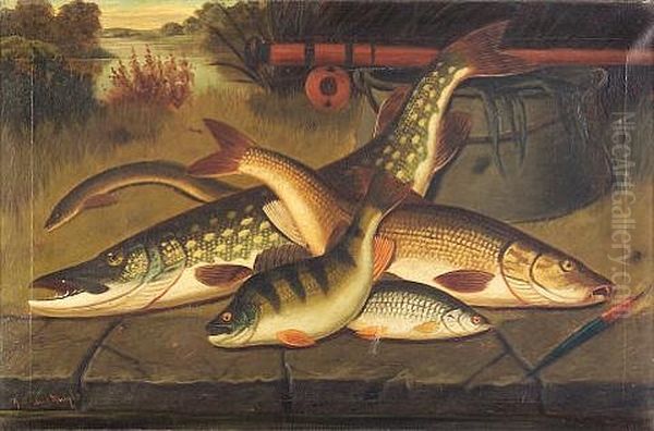 Salmon And Trout For The Laird's Dinner Party (+ A Tribute From The River; Pair) Oil Painting by A. Roland Knight