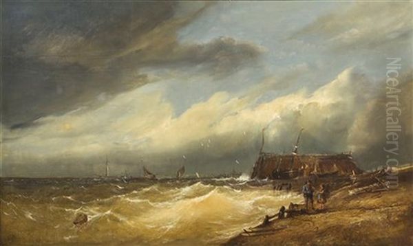 Shipping Off The English Coast Oil Painting by Charles Parsons Knight