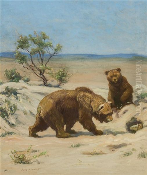 Prehistoric Short Faced Bears And Glyptodon by Charles Robert Knight