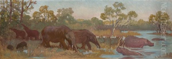 Elephants And Rhinos by Charles Robert Knight