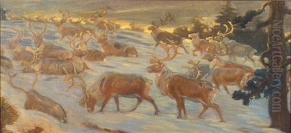 Migrating Reindeer Herd by Charles Robert Knight