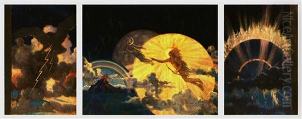 Blackfoot Star Lore: Three Studies For The Hayden           Planetarium Mural Oil Painting by Charles Robert Knight