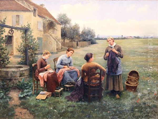 The Sewing Circle Oil Painting by Daniel Ridgway Knight