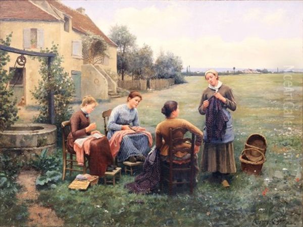 The Sewing Circle Oil Painting by Daniel Ridgway Knight