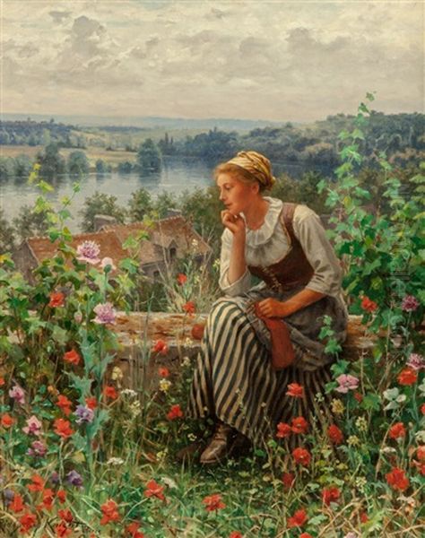 Normandy Girl Sitting In A Garden Oil Painting by Daniel Ridgway Knight