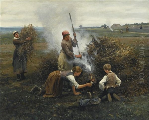 Burning Brush Oil Painting by Daniel Ridgway Knight