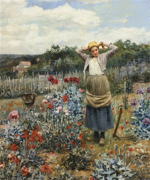 Tending The Garden Oil Painting by Daniel Ridgway Knight