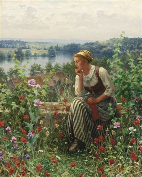 Normandy Girl Sitting In A Garden Oil Painting by Daniel Ridgway Knight