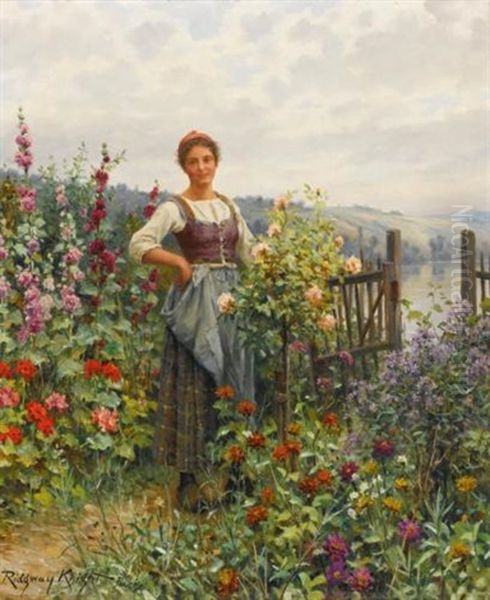 Tending The Flowers Oil Painting by Daniel Ridgway Knight