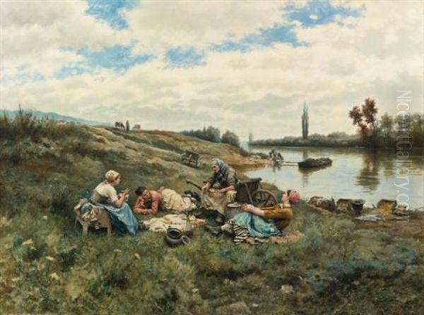 Apres Un Dejeuner: Bords De La Seine Oil Painting by Daniel Ridgway Knight