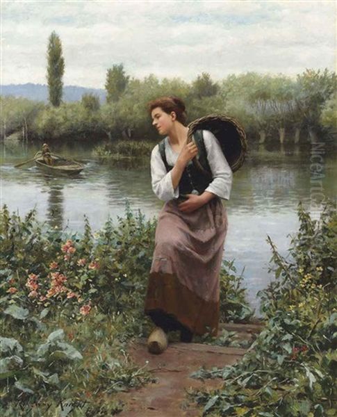 Woman With A Basket Oil Painting by Daniel Ridgway Knight