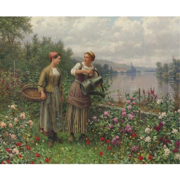 Madeleine & Maria On The Terrace Oil Painting by Daniel Ridgway Knight