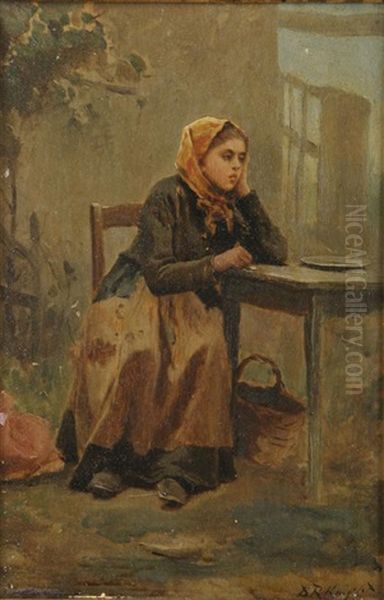 Seated Woman, Study (+ Horse's Head Study, Verso) Oil Painting by Daniel Ridgway Knight