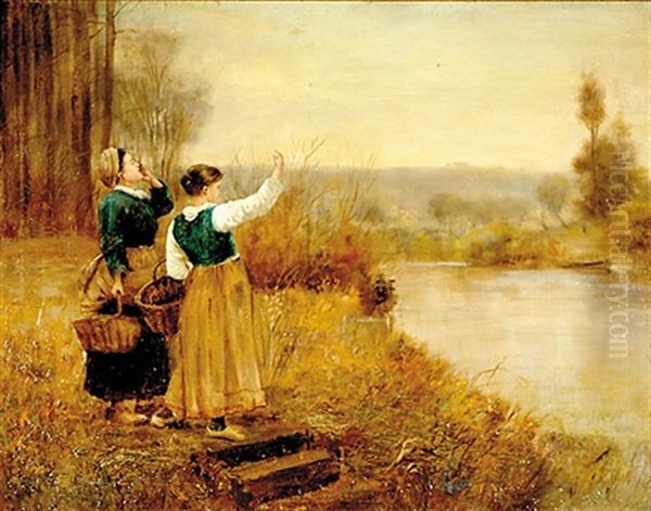 Along The Riverbank Oil Painting by Daniel Ridgway Knight