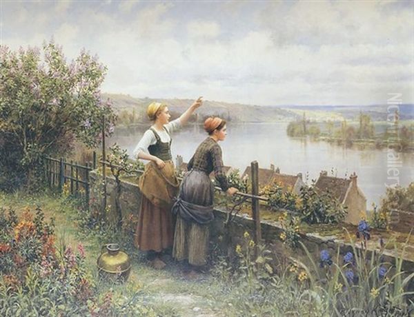 Deux Jeunes Filles Sur Les Bords De La Seine Oil Painting by Daniel Ridgway Knight