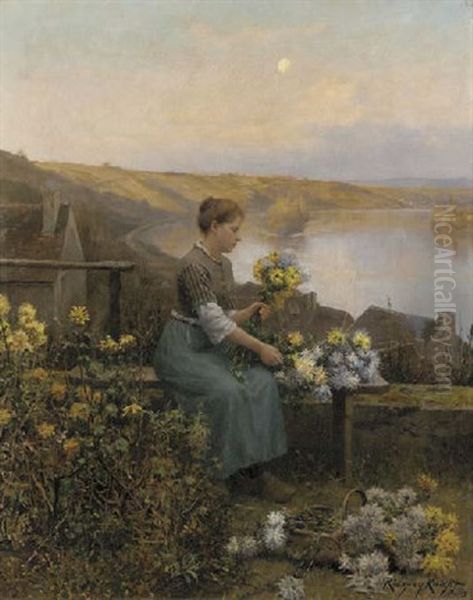 Making The Bouquet At Sunset Oil Painting by Daniel Ridgway Knight