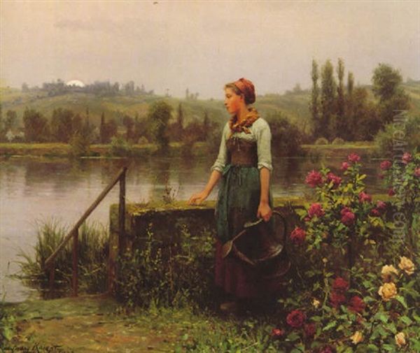 Woman With Watering Can Oil Painting by Daniel Ridgway Knight