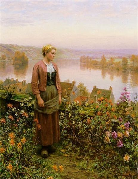 A Garden Above The Seine, Rolleboise Oil Painting by Daniel Ridgway Knight