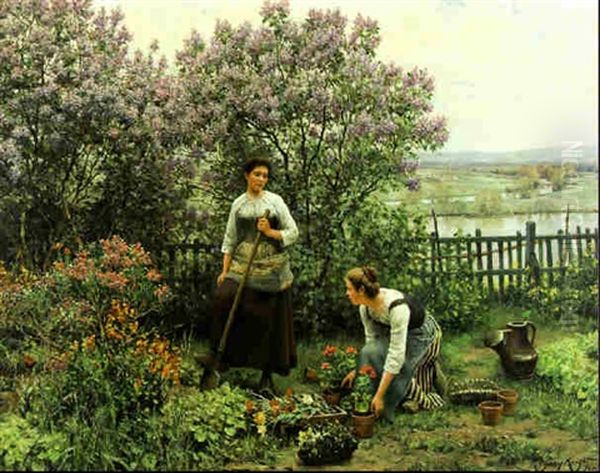 A Moment Of Rest In The Garden Oil Painting by Daniel Ridgway Knight