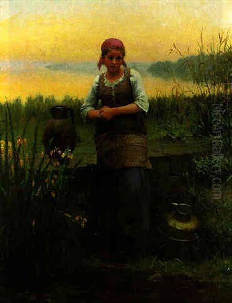 At The Water's Edge Oil Painting by Daniel Ridgway Knight