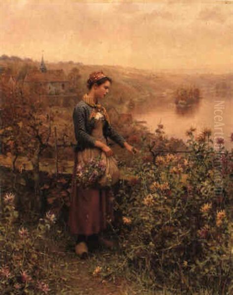 Picking Wild Flowers Oil Painting by Daniel Ridgway Knight