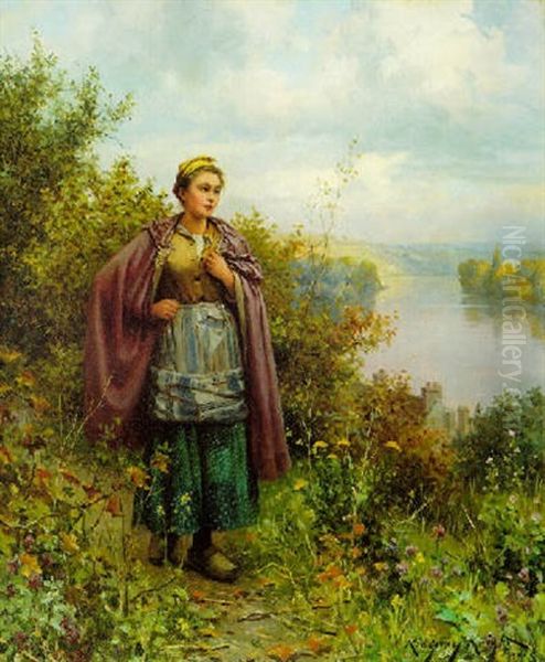 An Autumn Stroll Oil Painting by Daniel Ridgway Knight