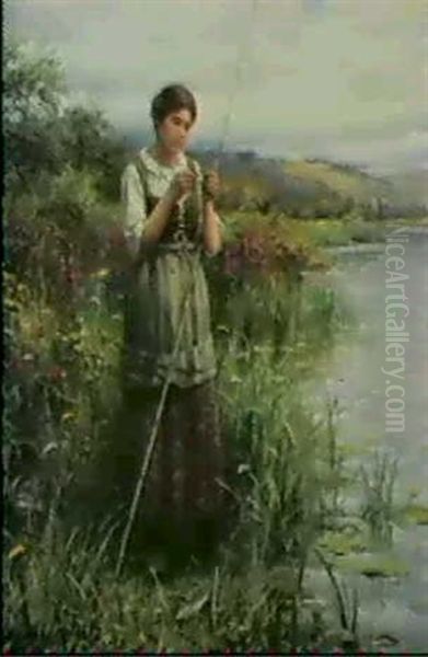 Baiting The Hook Oil Painting by Daniel Ridgway Knight