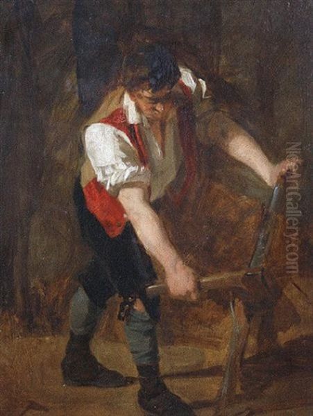 The Woodcutter (+ The Fishwife, Irgr; Pair) Oil Painting by John Prescott Knight