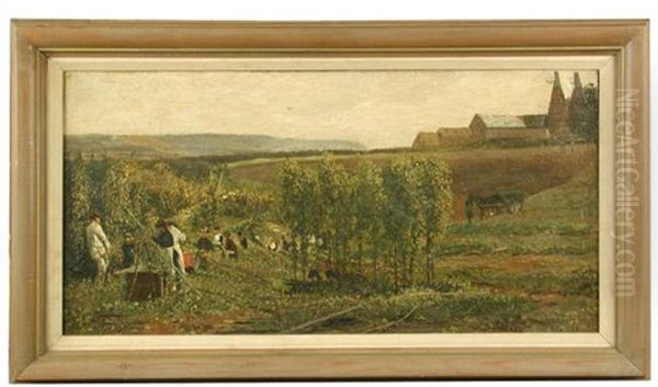 Hop Pickers, Kent ( A Pair) Oil Painting by John William Buxton Knight