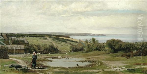 A Coastal Farmstead Oil Painting by John William Buxton Knight