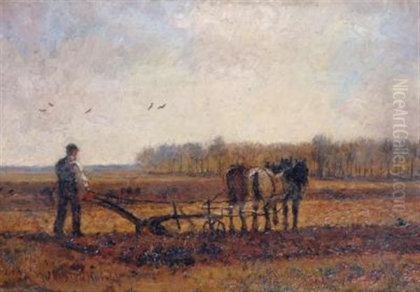 Autumnal Plowing Scene Oil Painting by John William Buxton Knight