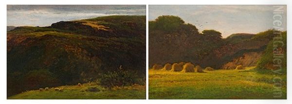 Farmlands, A Pair Oil Painting by Joseph Knight