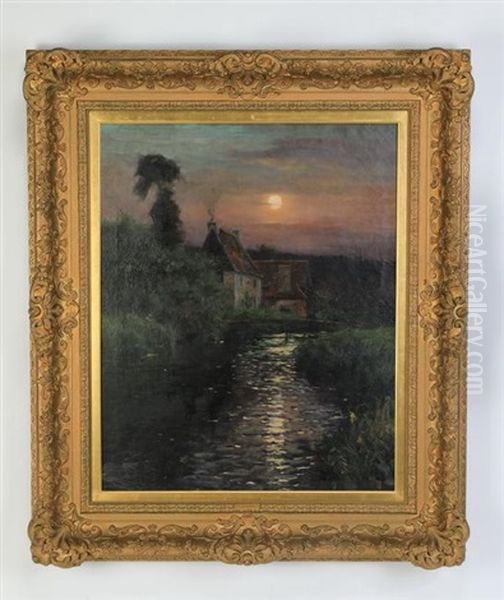 Moonlit Lake W/house Oil Painting by Louis Aston Knight