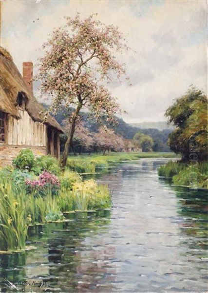 Cottages Along A Stream Oil Painting by Louis Aston Knight