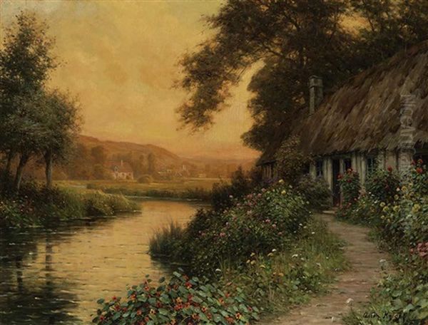 Thatched Cottage By A Winding Stream Oil Painting by Louis Aston Knight