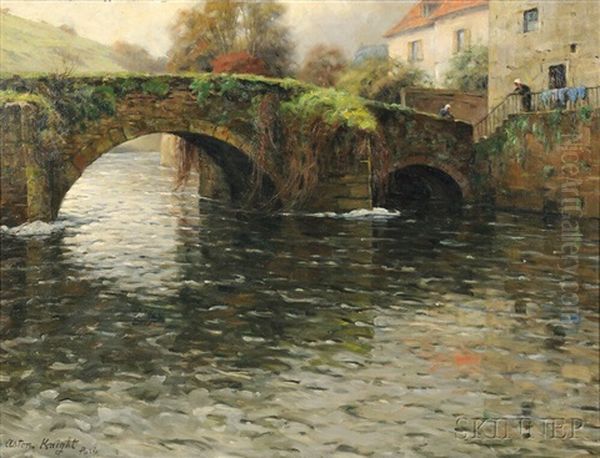 Old Bridge At Quimperle Oil Painting by Louis Aston Knight