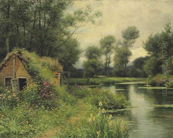 A Cottage In A River Landscape Oil Painting by Louis Aston Knight