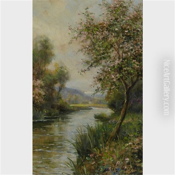 Trees In Blossom (a Souvenir From Normandy) Oil Painting by Louis Aston Knight