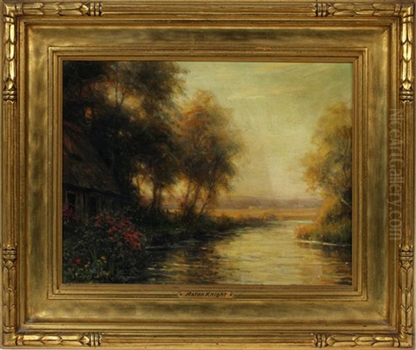 River Scene With Flowe Oil Painting by Louis Aston Knight