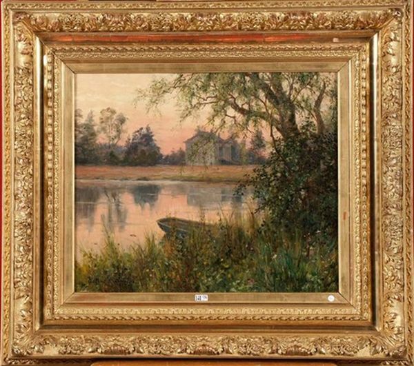 L'etang Et Le Chateau De Beaumont-le-roger Dans L'eure Oil Painting by Louis Aston Knight