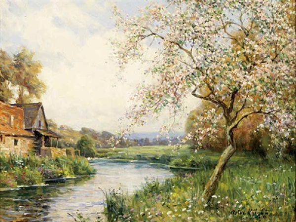 Old Mill At Meppeville, Old Mill On The Risle Oil Painting by Louis Aston Knight