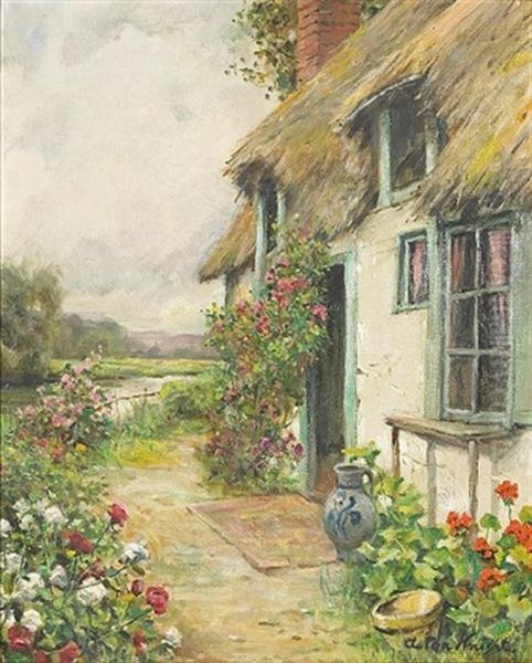 Cottage Gardens Oil Painting by Louis Aston Knight