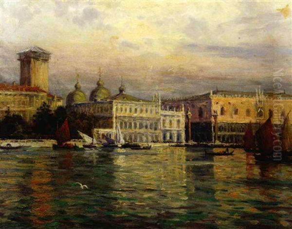 View Of Venice Showing The Rebuilding Of The Campanile De San Marco Oil Painting by Louis Aston Knight