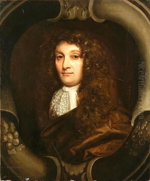 Portrait Of A Gentleman With Long Dark Curling Hair Oil Painting by Charles Beale