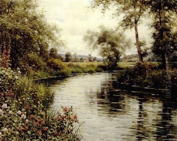 Flowers In Bloom By A River Oil Painting by Louis Aston Knight